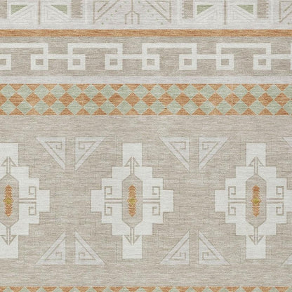 8' X 10' Ivory And Green Tribal Washable Indoor Outdoor Area Rug HomeRoots