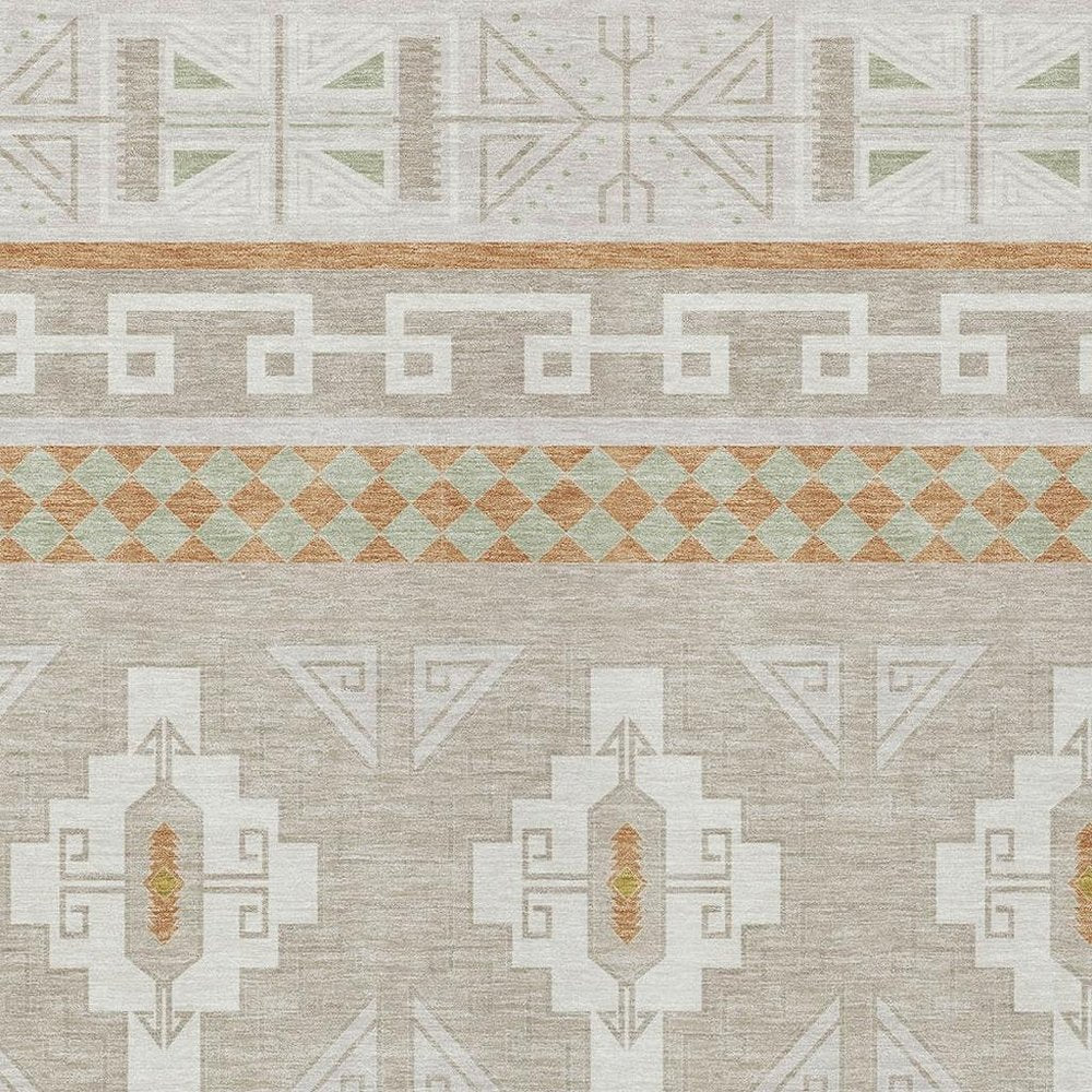 8' X 10' Ivory And Green Tribal Washable Indoor Outdoor Area Rug HomeRoots