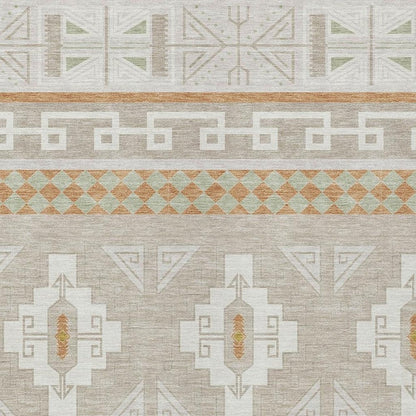 8' X 10' Ivory And Green Tribal Washable Indoor Outdoor Area Rug HomeRoots