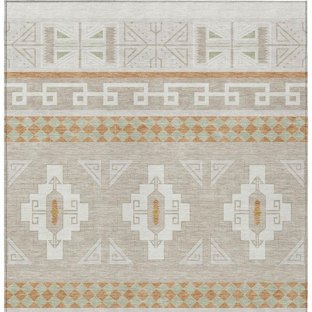 8' X 10' Ivory And Green Tribal Washable Indoor Outdoor Area Rug HomeRoots
