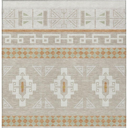 8' X 10' Ivory And Green Tribal Washable Indoor Outdoor Area Rug HomeRoots