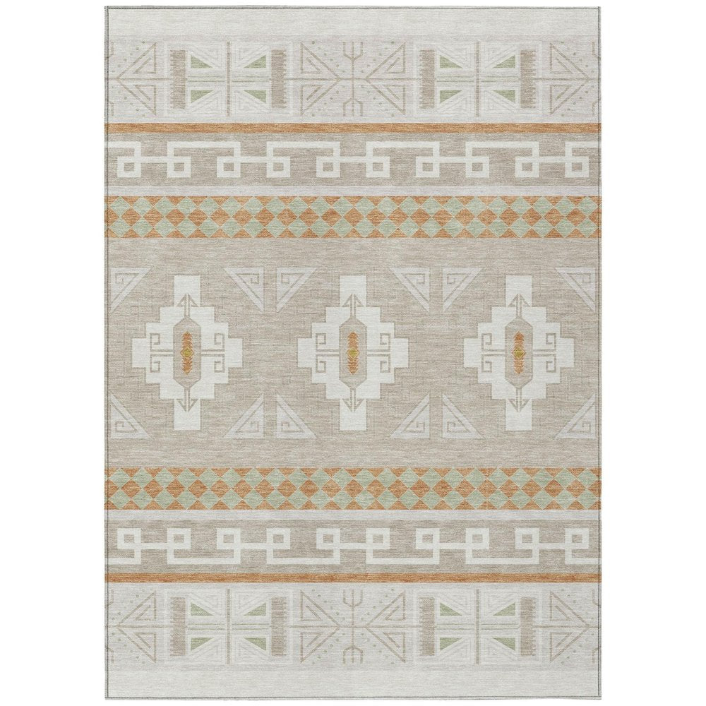 8' X 10' Ivory And Green Tribal Washable Indoor Outdoor Area Rug HomeRoots