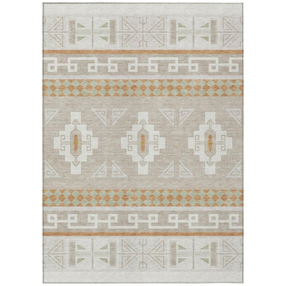 8' X 10' Ivory And Green Tribal Washable Indoor Outdoor Area Rug HomeRoots