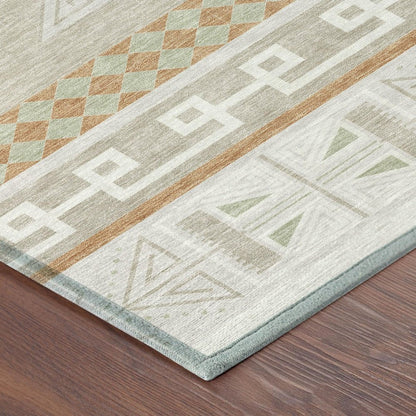 8' X 10' Ivory And Green Tribal Washable Indoor Outdoor Area Rug HomeRoots
