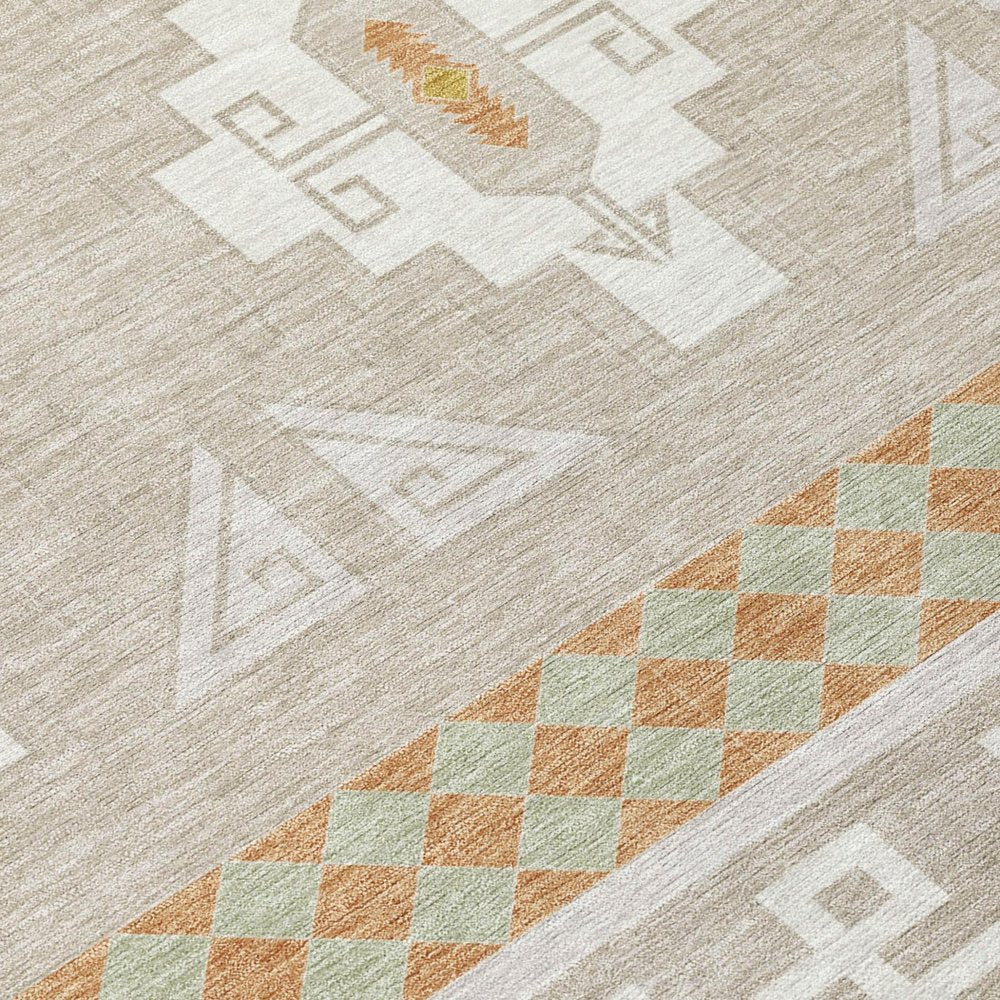 8' X 10' Ivory And Green Tribal Washable Indoor Outdoor Area Rug — view 3