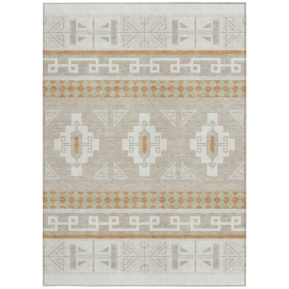10' X 14' Ivory And Green Tribal Washable Indoor Outdoor Area Rug HomeRoots