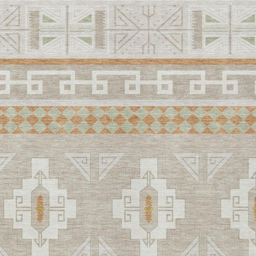 10' X 14' Ivory And Green Tribal Washable Indoor Outdoor Area Rug HomeRoots