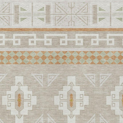 10' X 14' Ivory And Green Tribal Washable Indoor Outdoor Area Rug