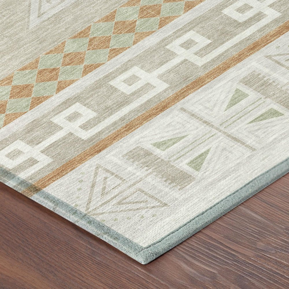 10' X 14' Ivory And Green Tribal Washable Indoor Outdoor Area Rug HomeRoots