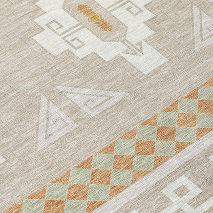 10' X 14' Ivory And Green Tribal Washable Indoor Outdoor Area Rug HomeRoots