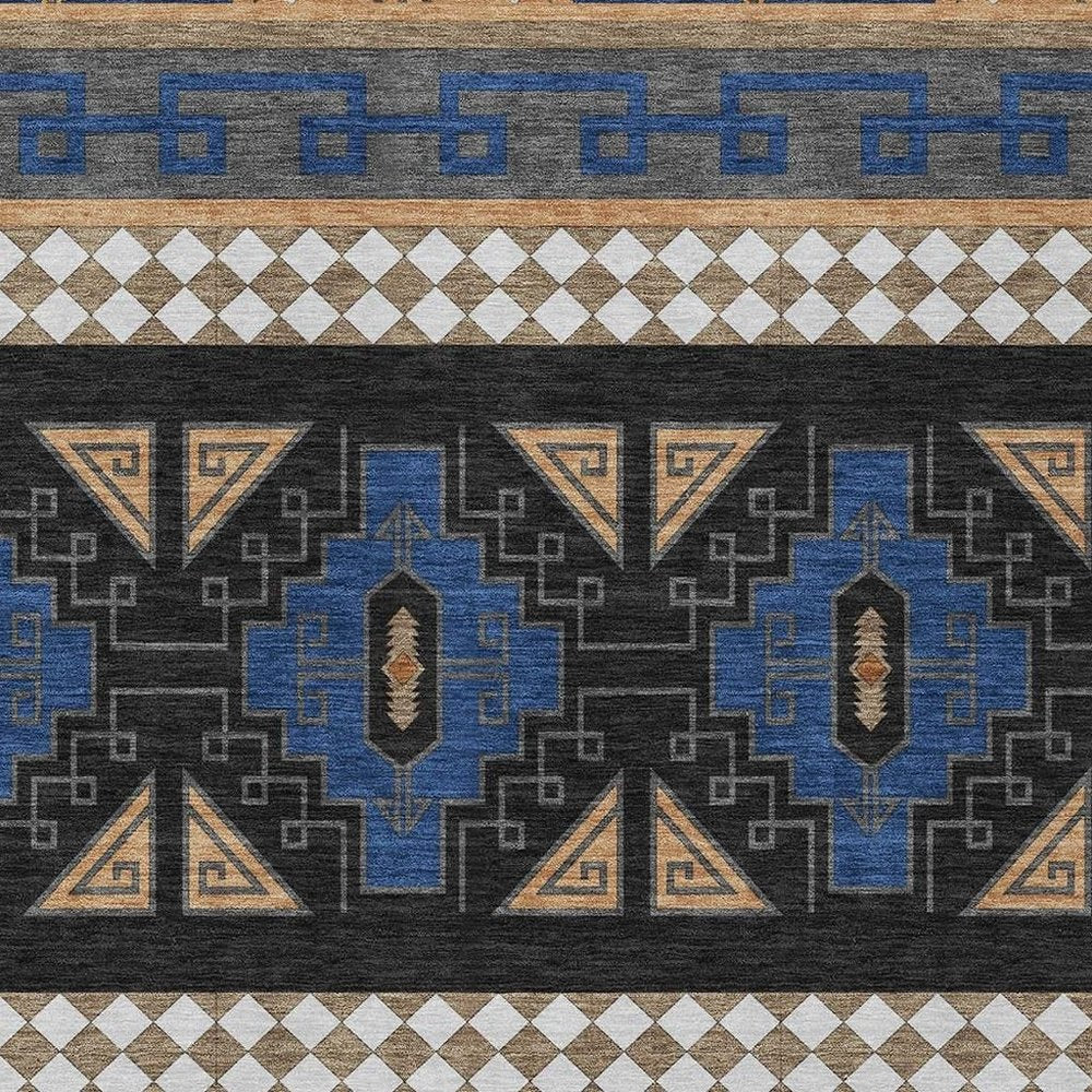 3' X 5' Navy Blue And Salmon Tribal Washable Indoor Outdoor Area Rug HomeRoots