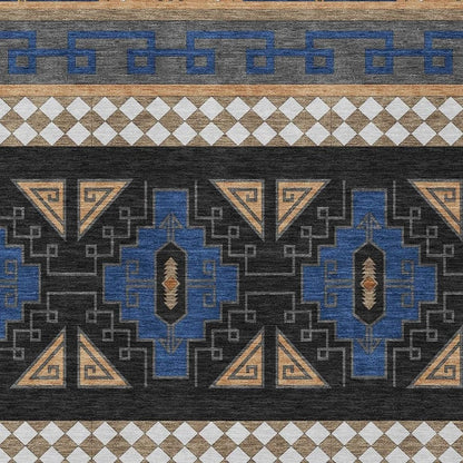 3' X 5' Navy Blue And Salmon Tribal Washable Indoor Outdoor Area Rug HomeRoots