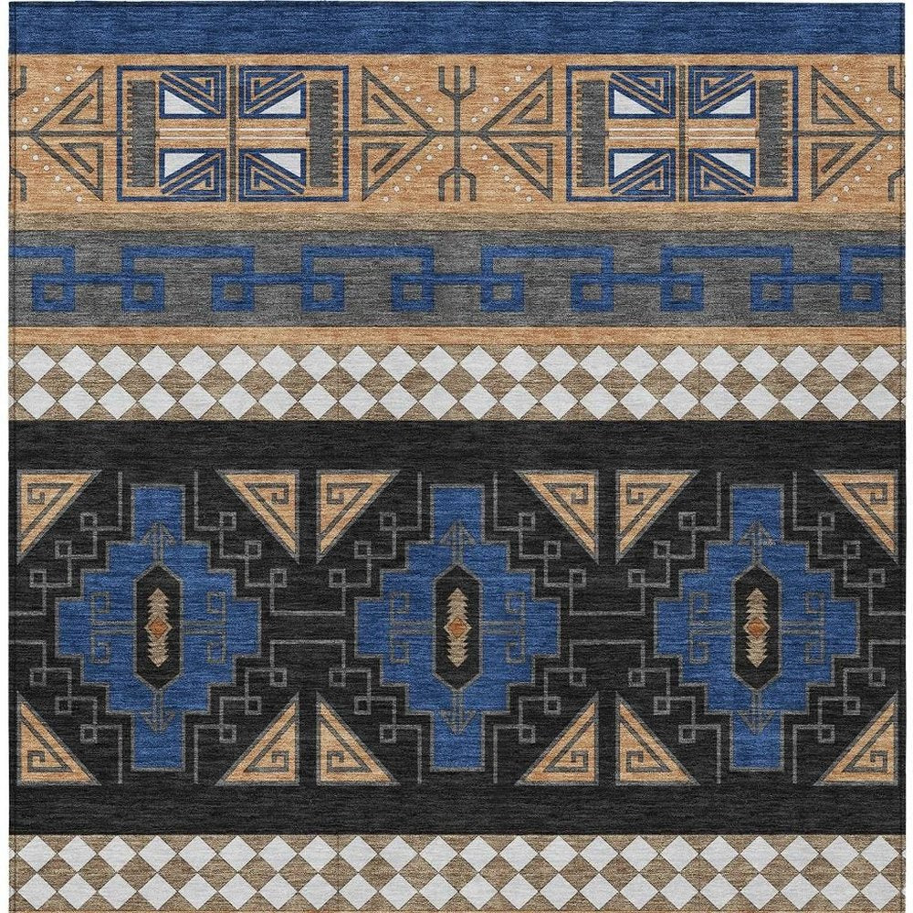 3' X 5' Navy Blue And Salmon Tribal Washable Indoor Outdoor Area Rug HomeRoots