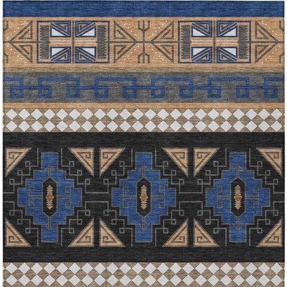 3' X 5' Navy Blue And Salmon Tribal Washable Indoor Outdoor Area Rug HomeRoots
