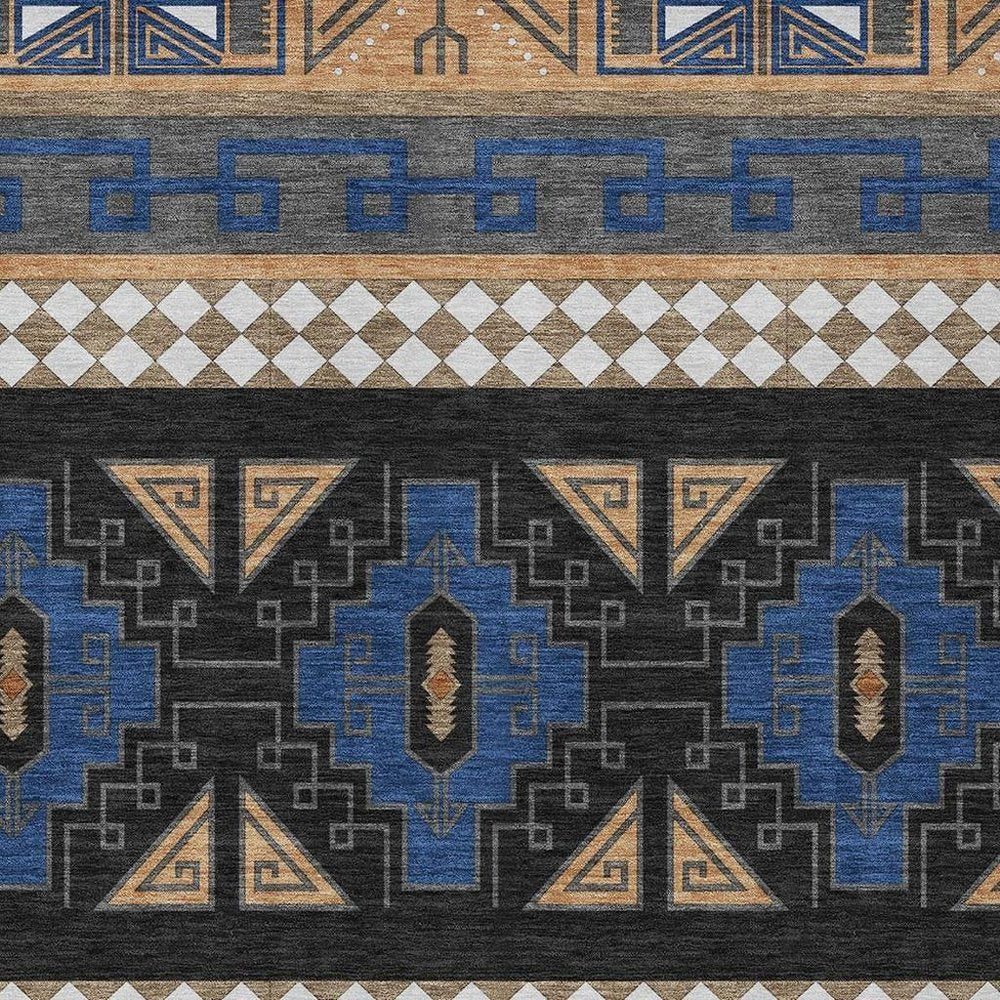 3' X 5' Navy Blue And Salmon Tribal Washable Indoor Outdoor Area Rug HomeRoots