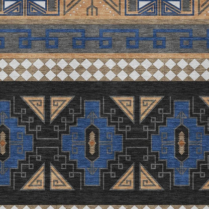 3' X 5' Navy Blue And Salmon Tribal Washable Indoor Outdoor Area Rug HomeRoots
