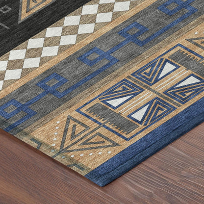 3' X 5' Navy Blue And Salmon Tribal Washable Indoor Outdoor Area Rug HomeRoots