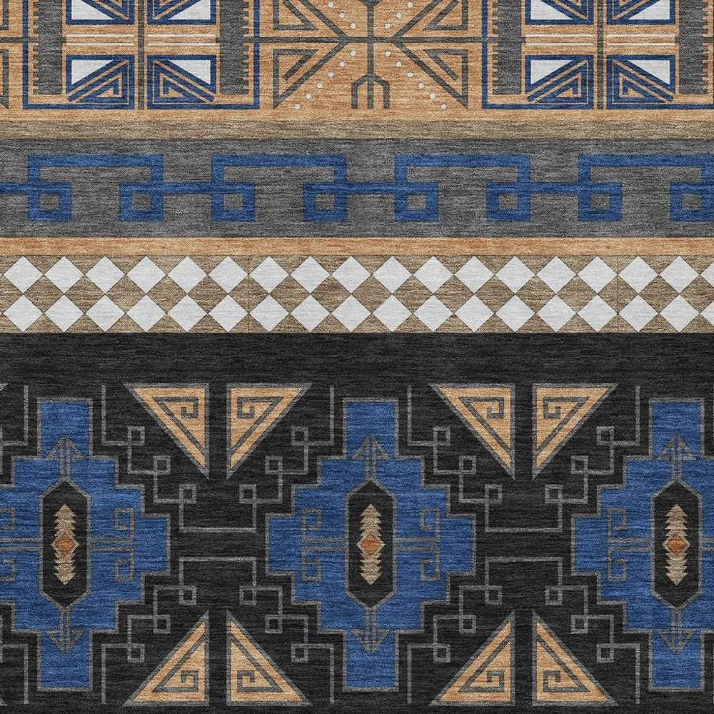 5' X 8' Navy Blue And Salmon Tribal Washable Indoor Outdoor Area Rug HomeRoots