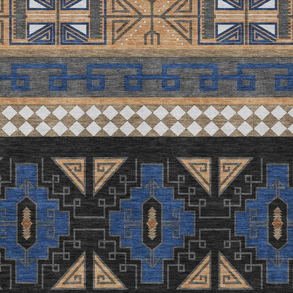 5' X 8' Navy Blue And Salmon Tribal Washable Indoor Outdoor Area Rug HomeRoots