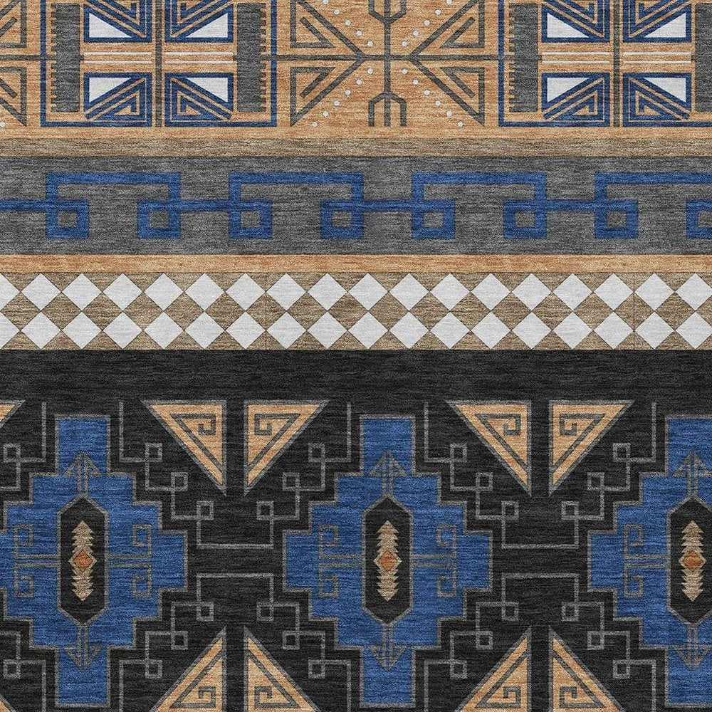 5' X 8' Navy Blue And Salmon Tribal Washable Indoor Outdoor Area Rug — view 7