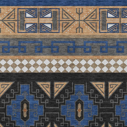 8' X 10' Navy Blue And Salmon Tribal Washable Indoor Outdoor Area Rug HomeRoots