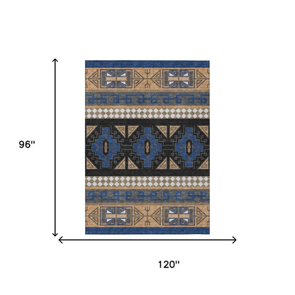 8' X 10' Navy Blue And Salmon Tribal Washable Indoor Outdoor Area Rug HomeRoots