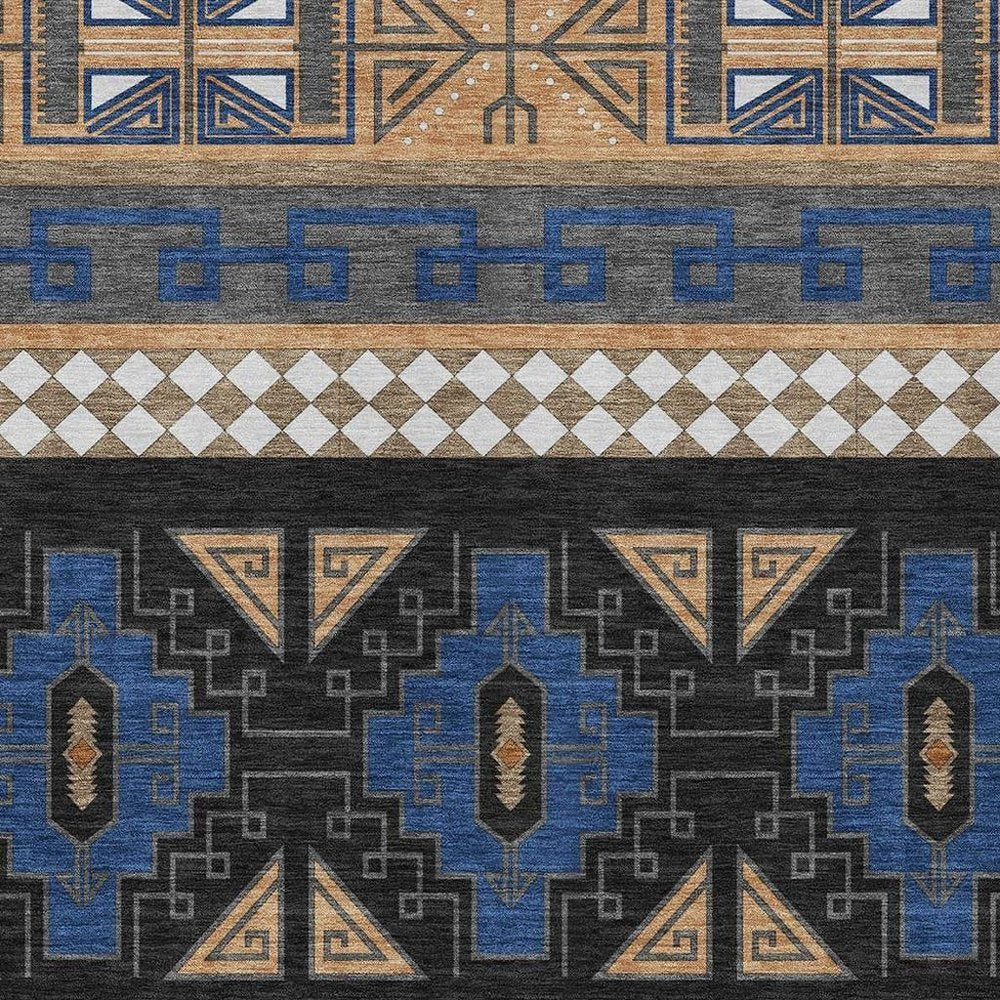 8' X 10' Navy Blue And Salmon Tribal Washable Indoor Outdoor Area Rug — view 7