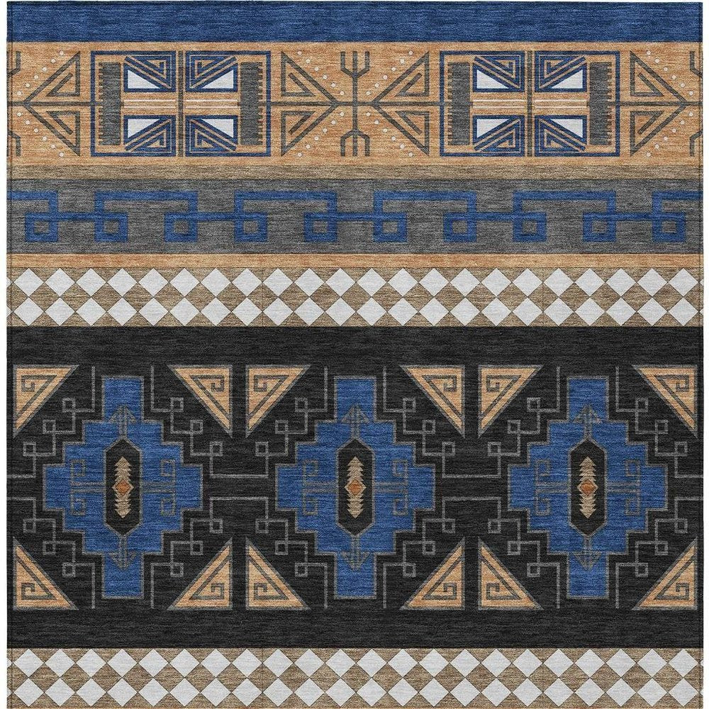 8' X 10' Navy Blue And Salmon Tribal Washable Indoor Outdoor Area Rug — view 8
