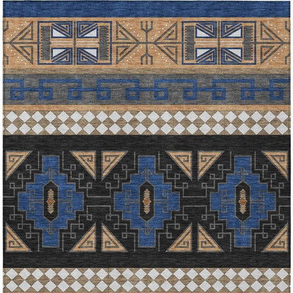 8' X 10' Navy Blue And Salmon Tribal Washable Indoor Outdoor Area Rug HomeRoots