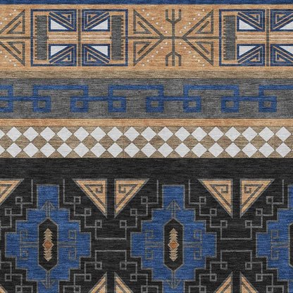 9' X 12' Navy Blue And Salmon Tribal Washable Indoor Outdoor Area Rug HomeRoots