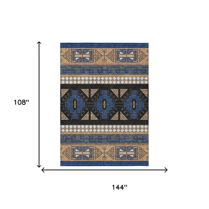 9' X 12' Navy Blue And Salmon Tribal Washable Indoor Outdoor Area Rug HomeRoots