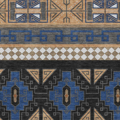 9' X 12' Navy Blue And Salmon Tribal Washable Indoor Outdoor Area Rug HomeRoots