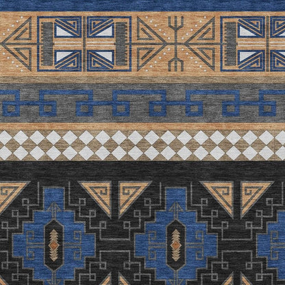 10' X 14' Navy Blue And Salmon Tribal Washable Indoor Outdoor Area Rug HomeRoots