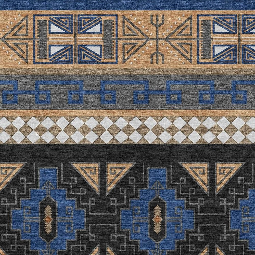 10' X 14' Navy Blue And Salmon Tribal Washable Indoor Outdoor Area Rug — view 3