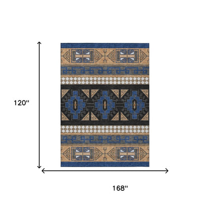10' X 14' Navy Blue And Salmon Tribal Washable Indoor Outdoor Area Rug HomeRoots