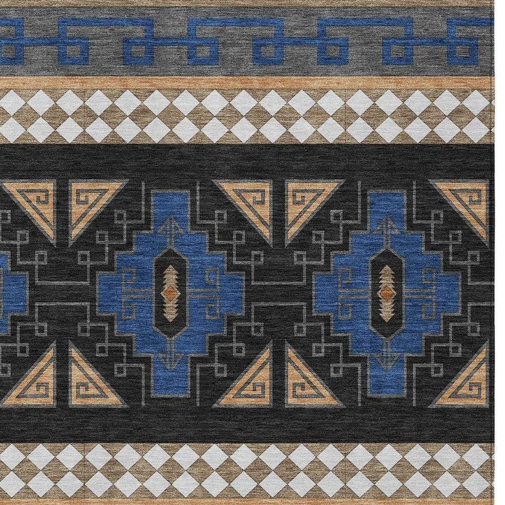 10' X 14' Navy Blue And Salmon Tribal Washable Indoor Outdoor Area Rug HomeRoots