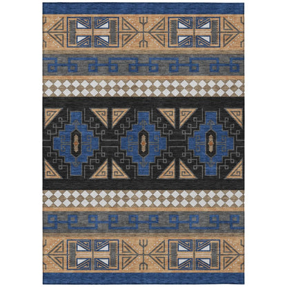 10' X 14' Navy Blue And Salmon Tribal Washable Indoor Outdoor Area Rug HomeRoots