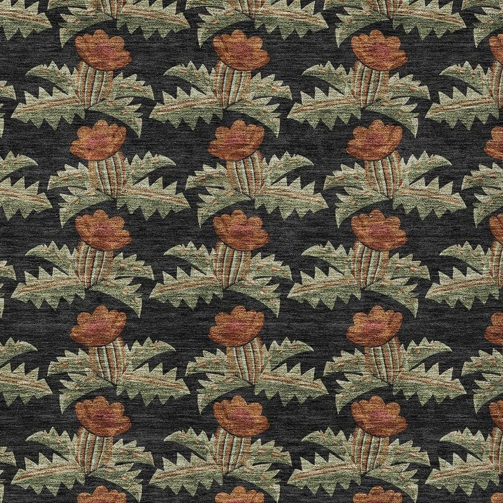 10' X 14' Black And Green Floral Washable Indoor Outdoor Area Rug HomeRoots