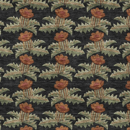 10' X 14' Black And Green Floral Washable Indoor Outdoor Area Rug HomeRoots