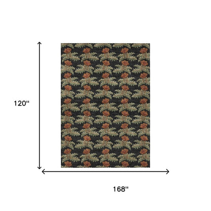 10' X 14' Black And Green Floral Washable Indoor Outdoor Area Rug HomeRoots