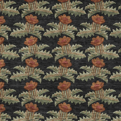 10' X 14' Black And Green Floral Washable Indoor Outdoor Area Rug