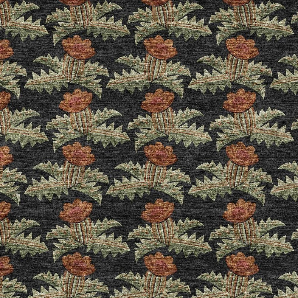 10' X 14' Black And Green Floral Washable Indoor Outdoor Area Rug — view 8