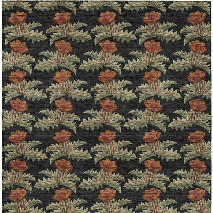 10' X 14' Black And Green Floral Washable Indoor Outdoor Area Rug HomeRoots