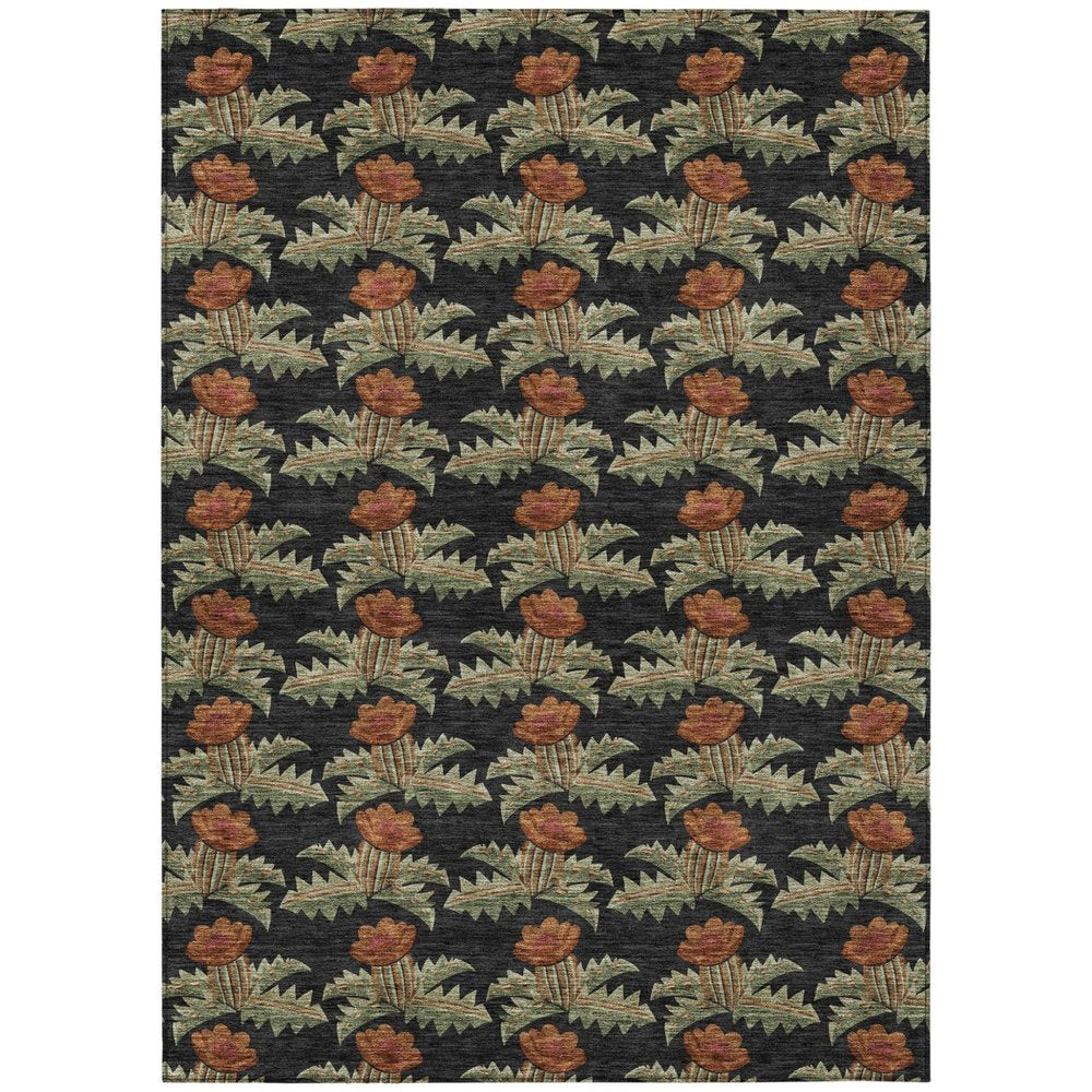 10' X 14' Black And Green Floral Washable Indoor Outdoor Area Rug HomeRoots