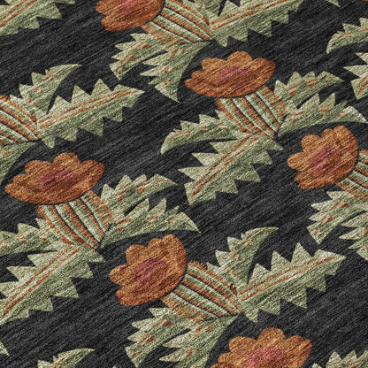 10' X 14' Black And Green Floral Washable Indoor Outdoor Area Rug HomeRoots