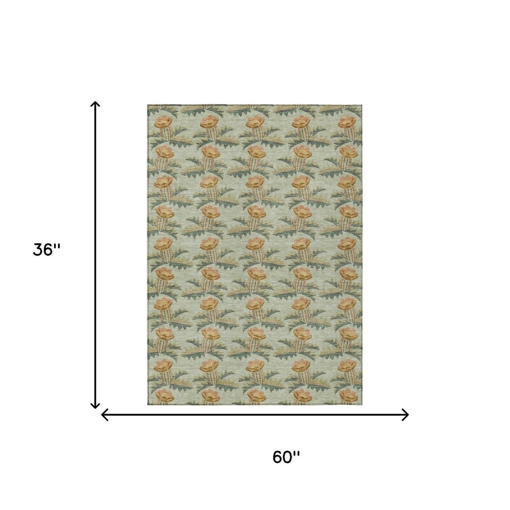 3' X 5' Green And Lavender Floral Washable Indoor Outdoor Area Rug HomeRoots