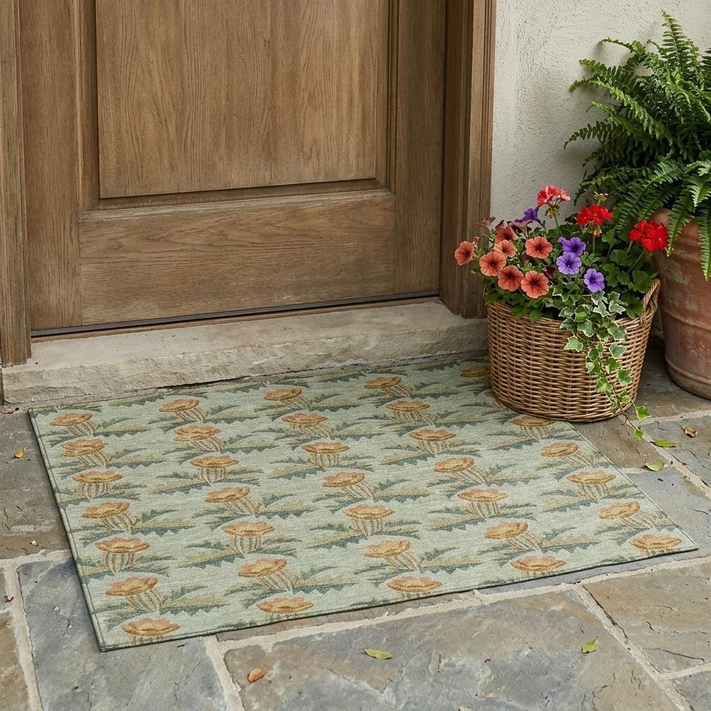 3' X 5' Green And Lavender Floral Washable Indoor Outdoor Area Rug HomeRoots