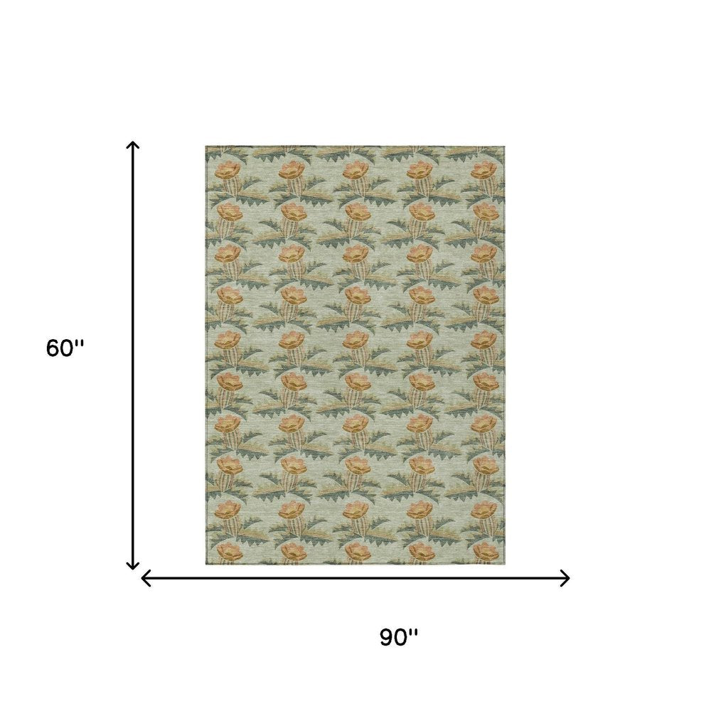 5' X 8' Green And Lavender Floral Washable Indoor Outdoor Area Rug HomeRoots