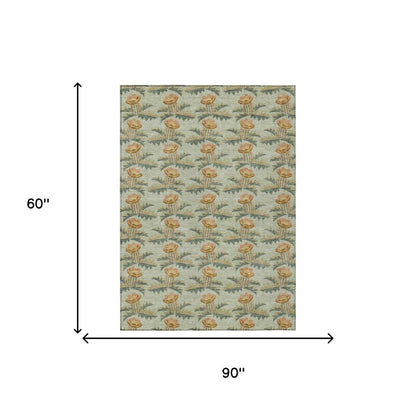 5' X 8' Green And Lavender Floral Washable Indoor Outdoor Area Rug HomeRoots