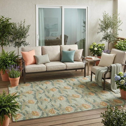 5' X 8' Green And Lavender Floral Washable Indoor Outdoor Area Rug HomeRoots